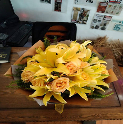 1doz. Yellow Lily & 1 doz. Yellow Roses